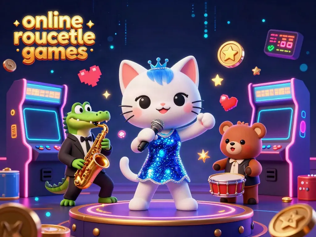 A dynamic scene showcasing a jazzy cat, crocodile, and bear in a lively casino celebrating online roulette games.