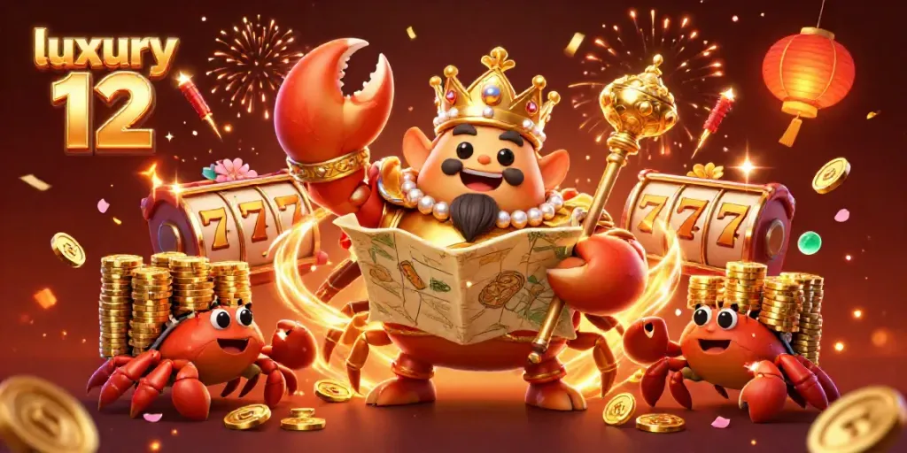 Engage with luxury 12 at this vibrant casino scene featuring a crab emperor with golden chips.