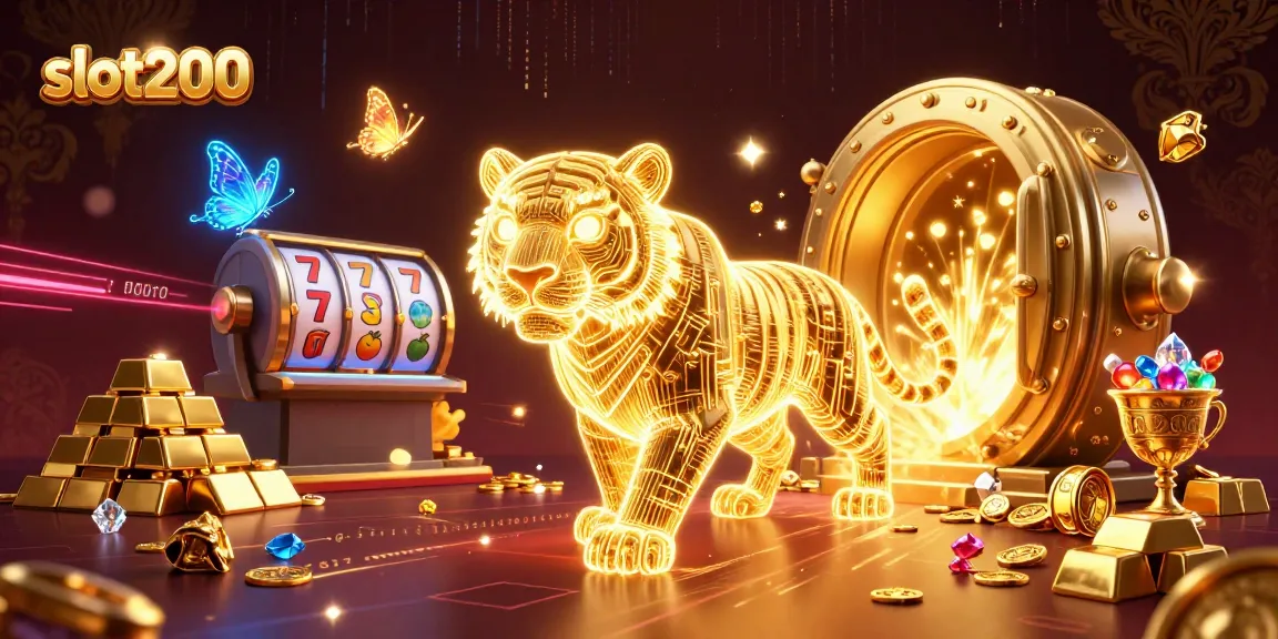 Engage in thrilling slot action at slot200 with a vibrant digital casino scene.