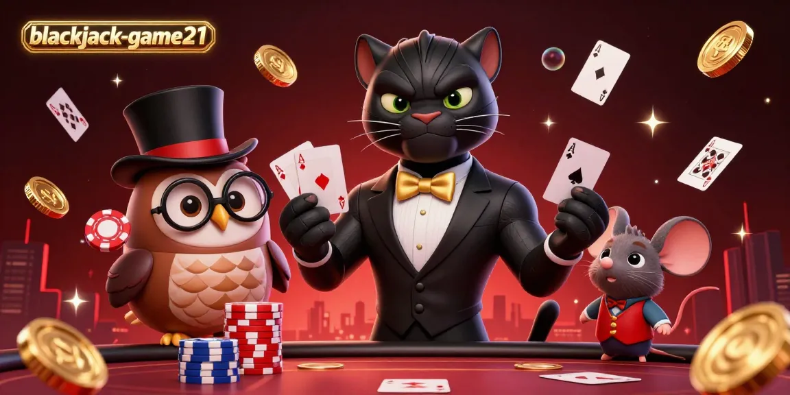 Experience thrilling gameplay with blackjack-game21 as a stylish panther deals cards at an exciting casino table scene.