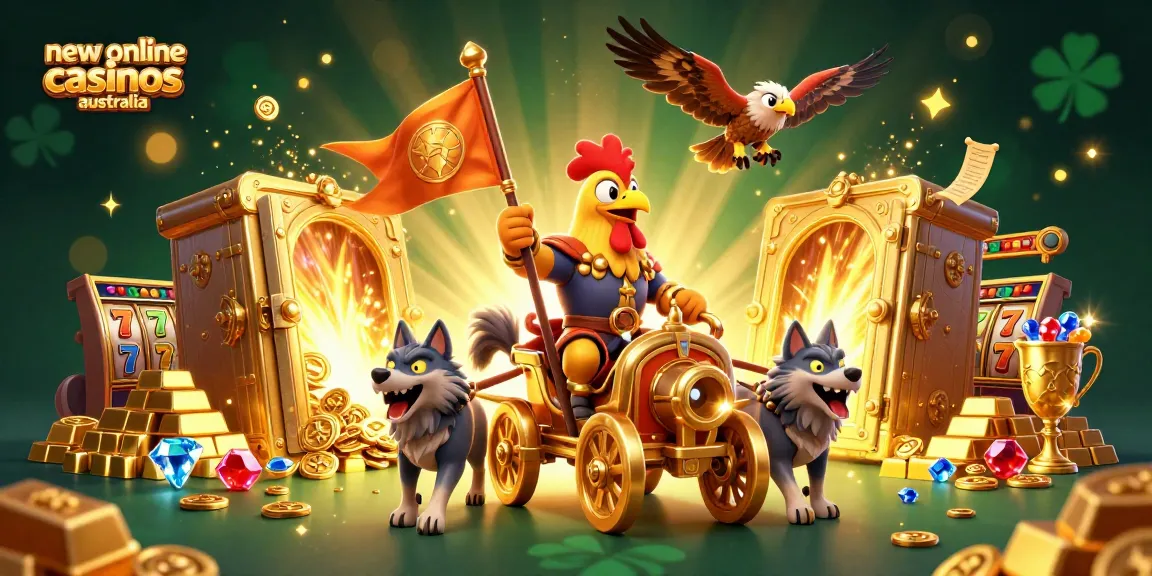 Experience the excitement of new online casinos Australia with a vibrant 3D casino scene featuring dynamic characters and game elements.
