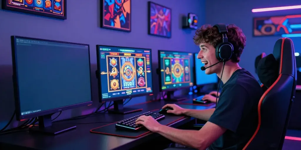 Player enjoying a slot game on a high-resolution screen with vibrant graphics