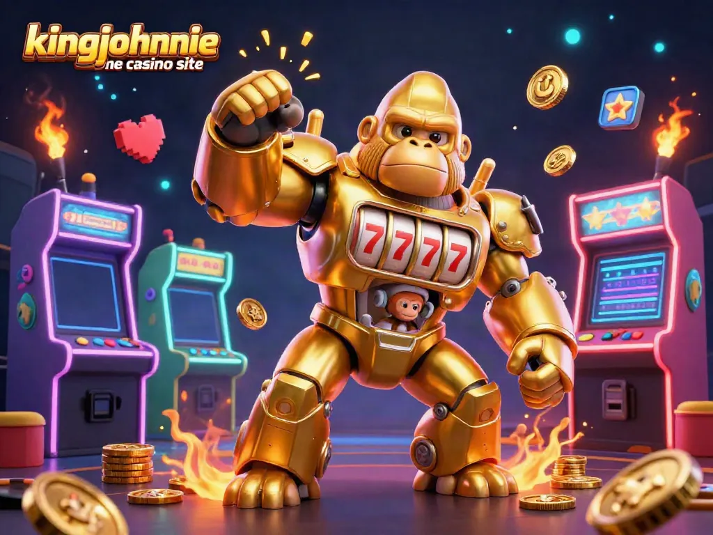 Engage with the thrilling kingjohnnie online casino site through our vibrant 3D casino illustration filled with game elements.