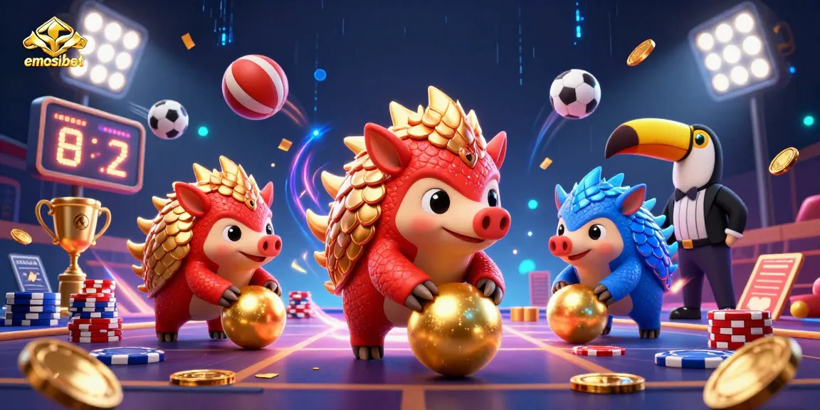 Emosibet offers thrilling sports betting experiences with pangolin rivals in action amidst glittering casino elements.
