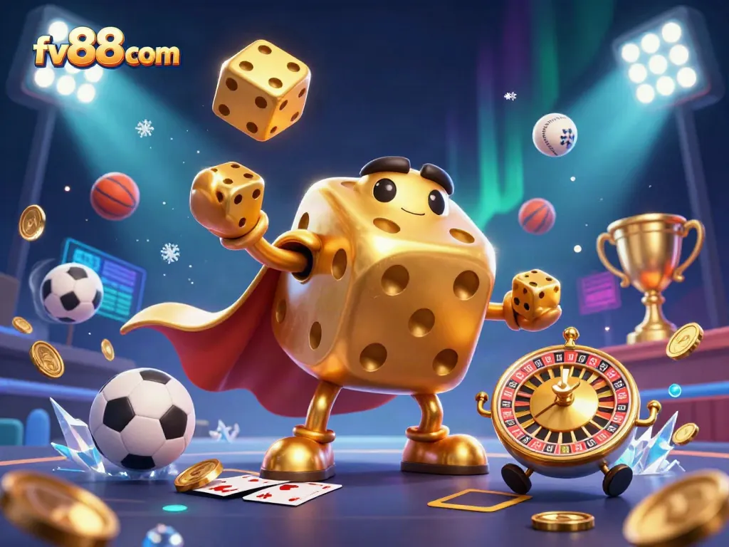 Experience high-stakes gaming at fv88 com with a vibrant 3D casino illustration that brings excitement to bettors.