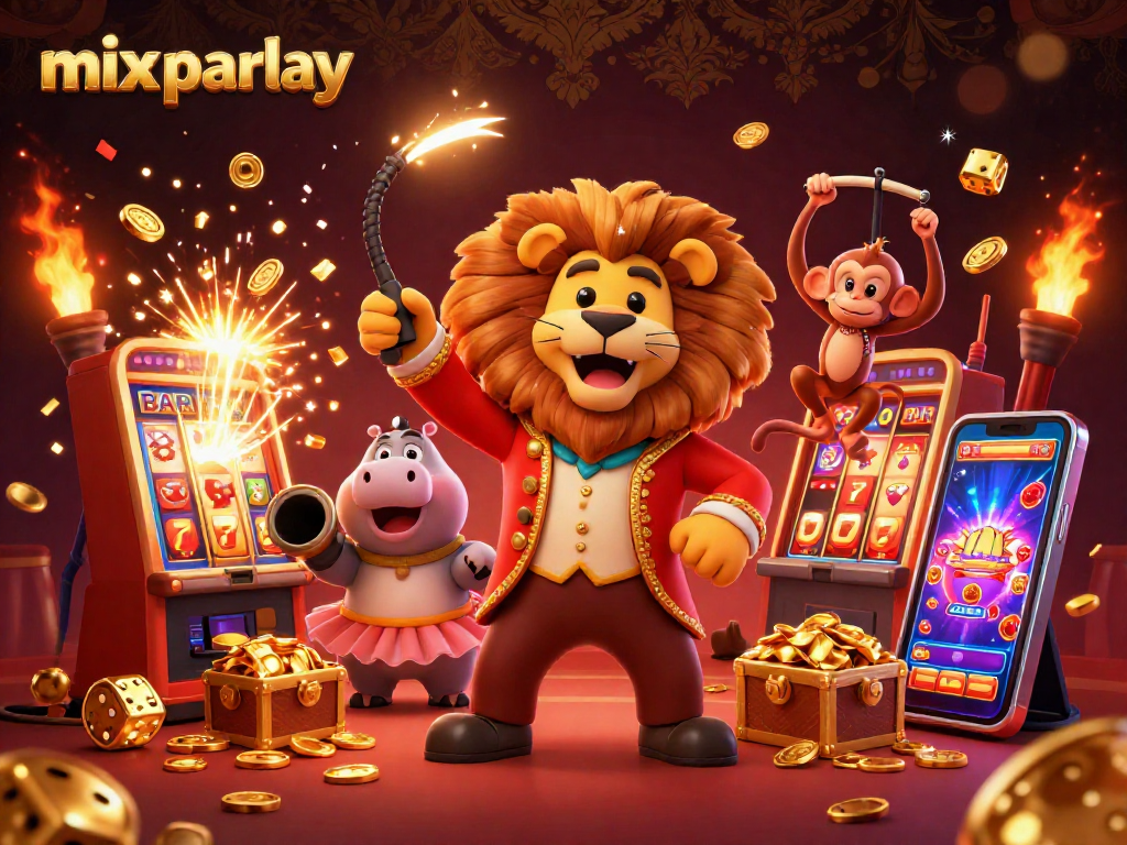 Engage in mix parlay betting with this vibrant scene showcasing dynamic casino elements and animated characters.