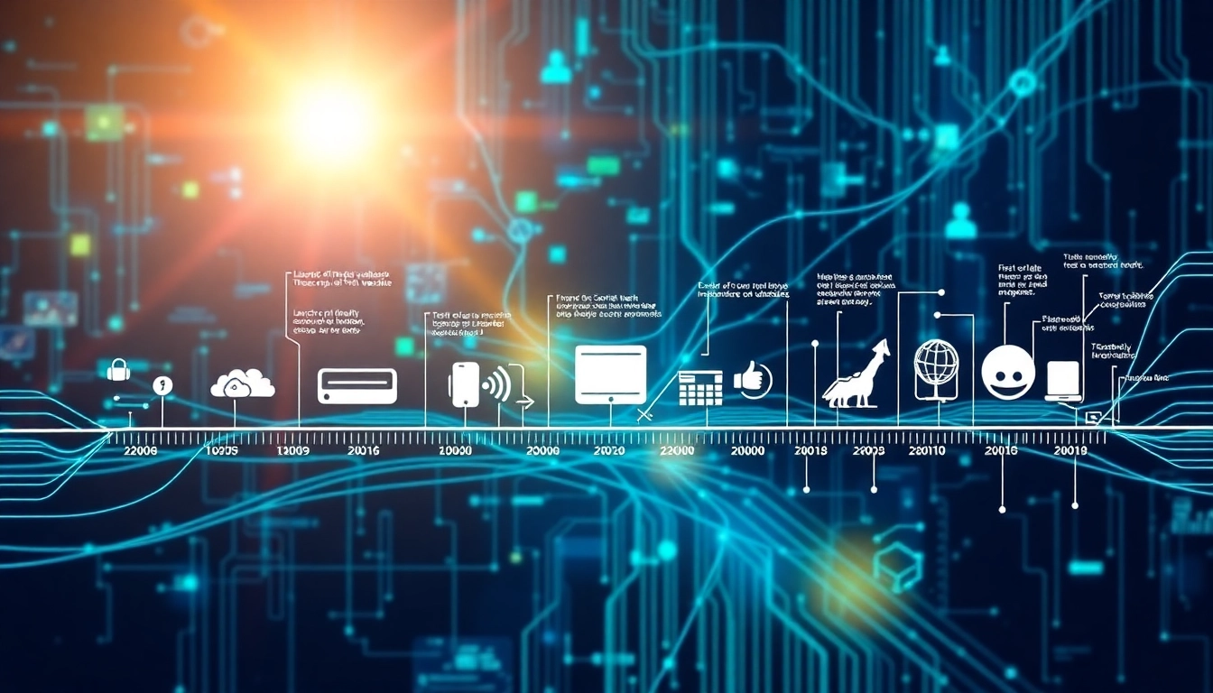 Visual representation of internet history showcasing major milestones and technological advancements.