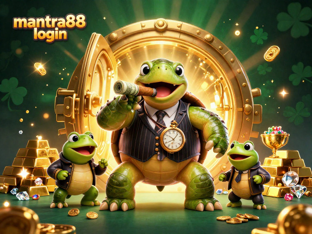 Experience the excitement of mantra88 login with vibrant casino-themed illustration filled with treasure and characters.
