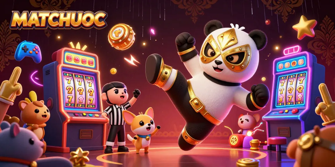 Experience thrilling plays at matchuoc with vibrant slot machines and animated animal characters.