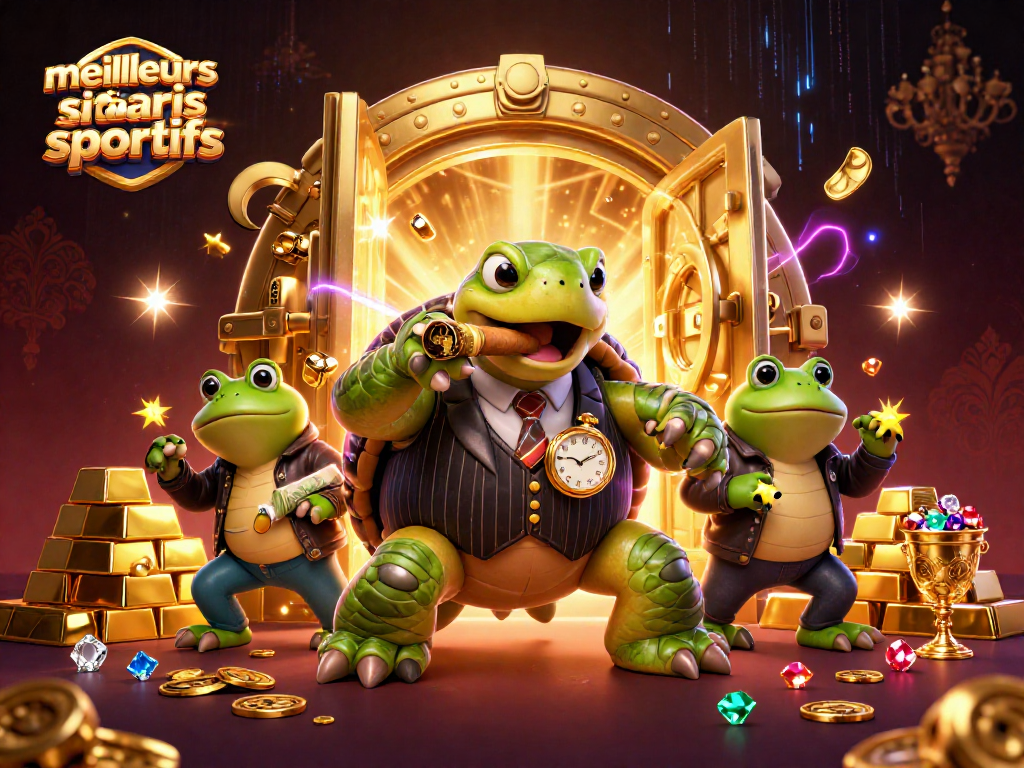Pariez sur les meilleurs sites de paris sportifs avec un turtle mobster et des bullfrog en gros plans.