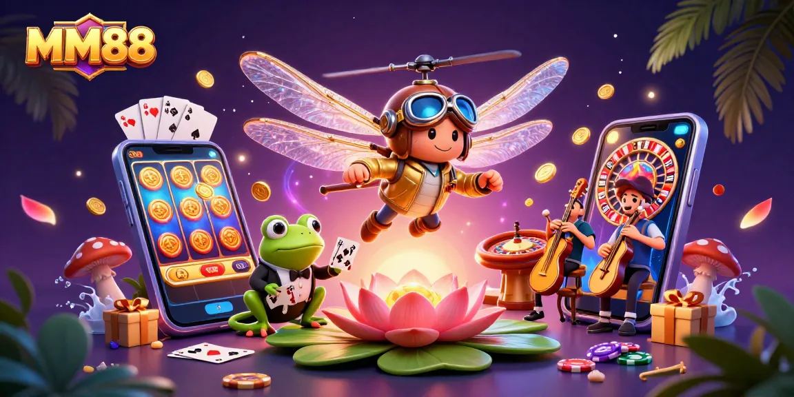 Experience thrilling gaming action at MM88 with a vibrant casino scene featuring engaging characters.
