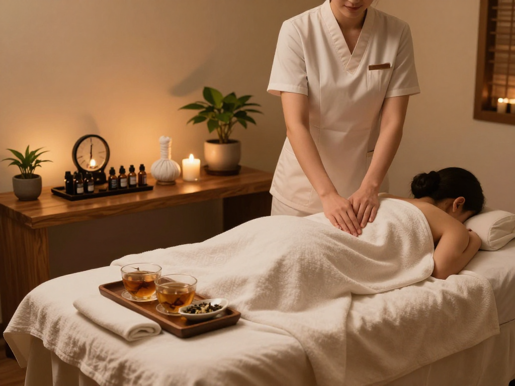 Relaxing therapy session at Balanced Massage featuring mantra88 in a peaceful environment with essential oils and calming ambiance.