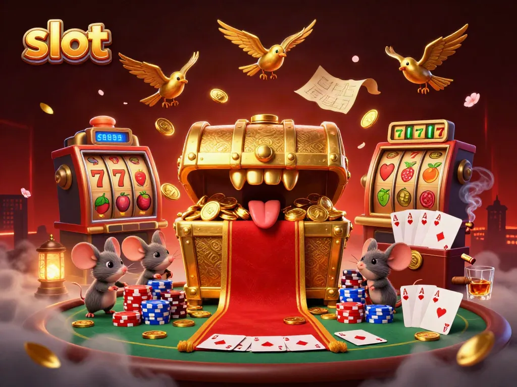 Engaging slot scene with cartoon treasure chest and dynamic casino elements showcasing exciting gameplay.