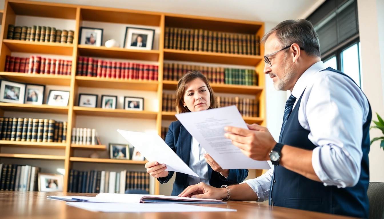 Illustration of a legal advisor guiding a client through probate processes.