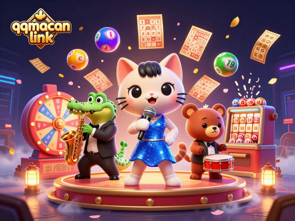 Engage with the thrill of gambling in the vibrant qqmacan link scene featuring lively casino characters.