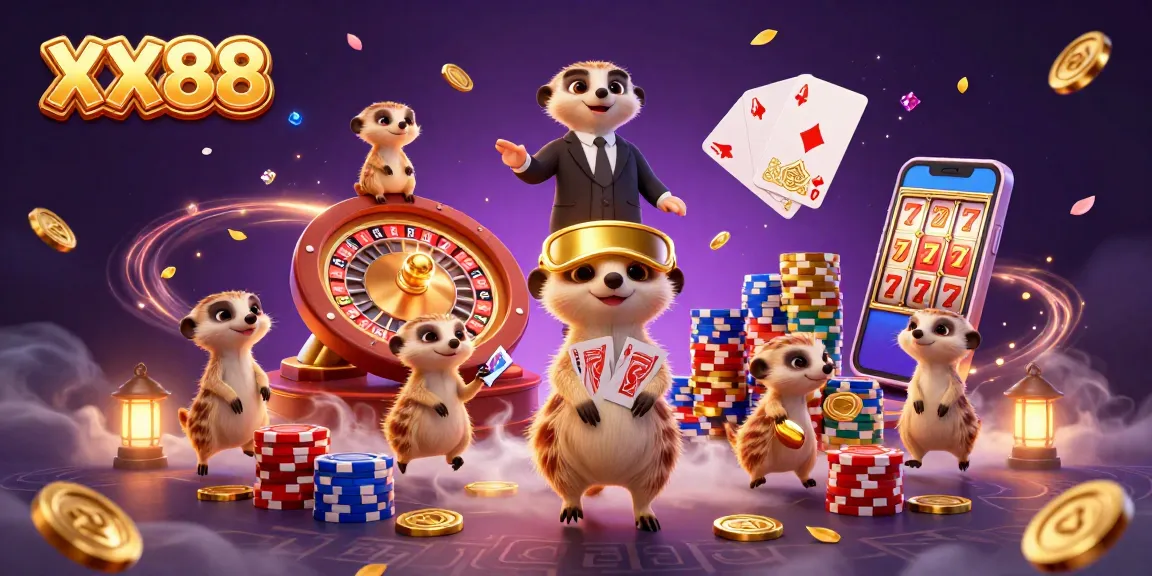 Experience thrilling wins at XX88 with meerkats running a lively casino scene