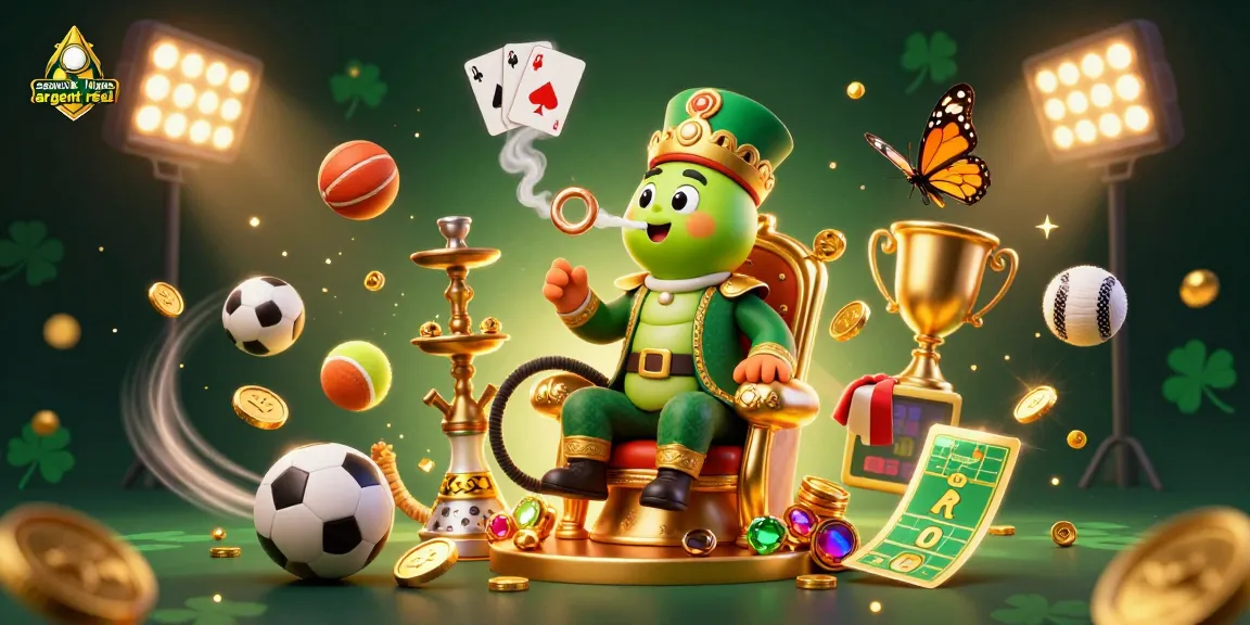 Illustration captivante pour casino en ligne argent réel avec un maître de narguilé cartoon et des éléments dynamiques.