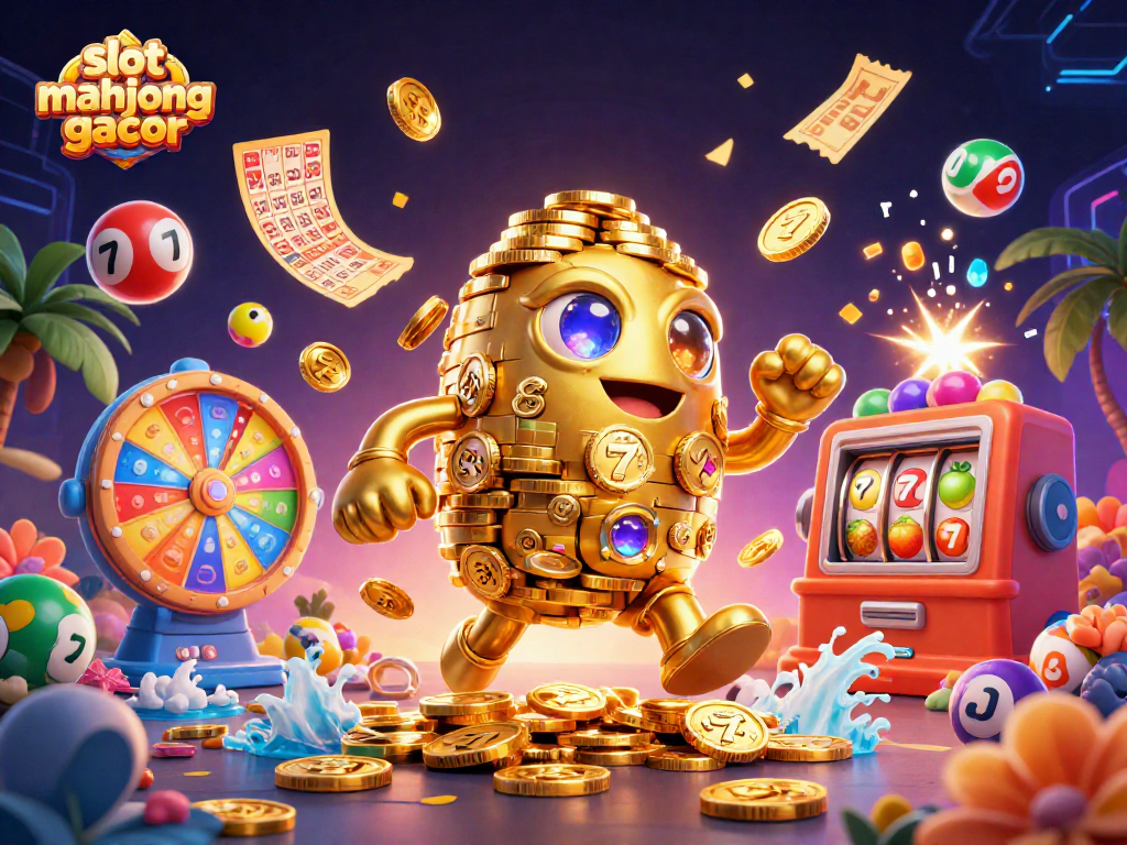 Spin to win with slot mahjong gacor as colorful lottery balls and golden tickets create excitement!