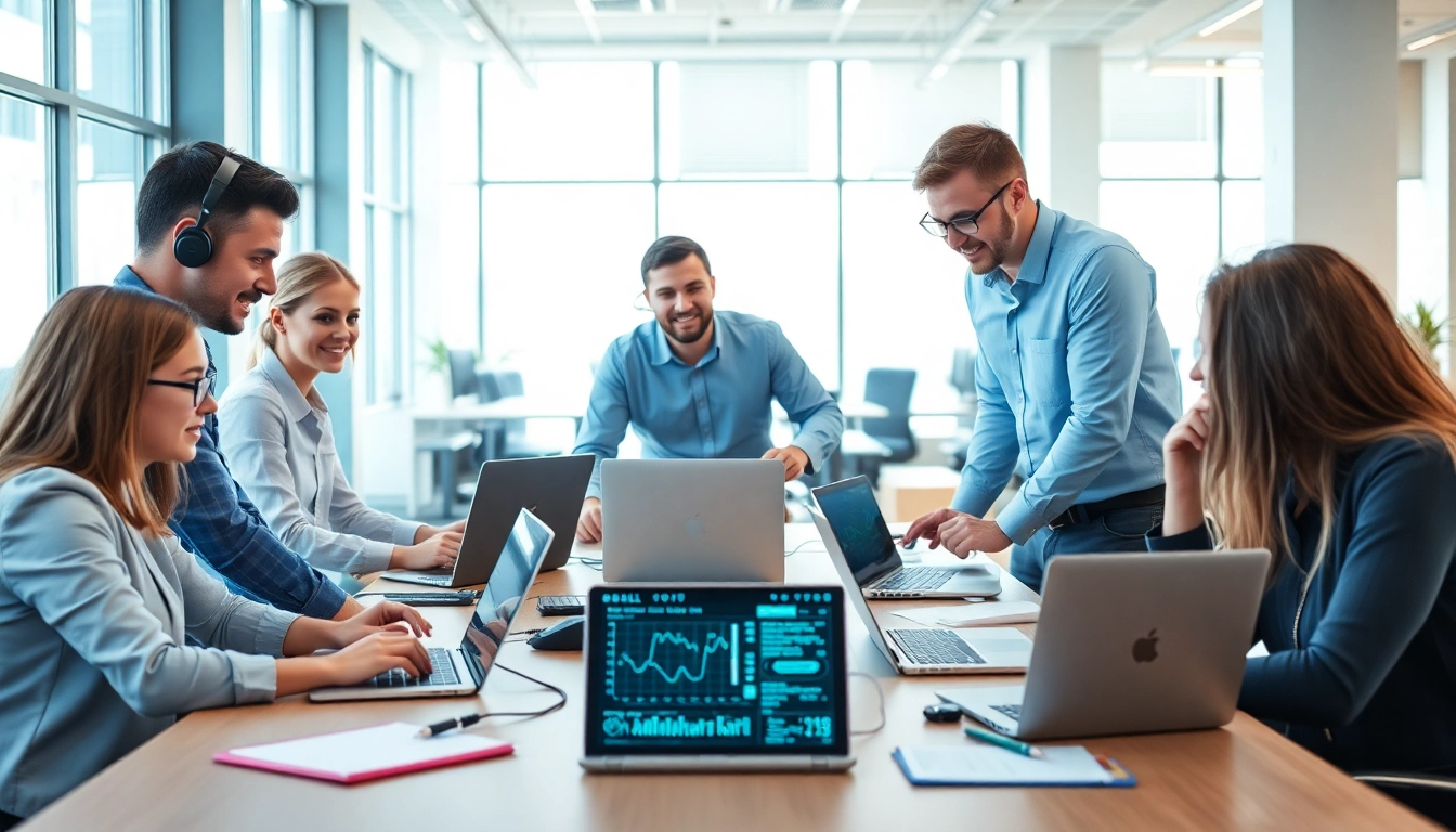 IT support for small business London team collaborating in a vibrant office atmosphere.