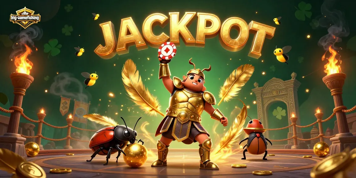 Engage in big-gamefishing with a victorious hercules beetle and vibrant casino atmosphere.