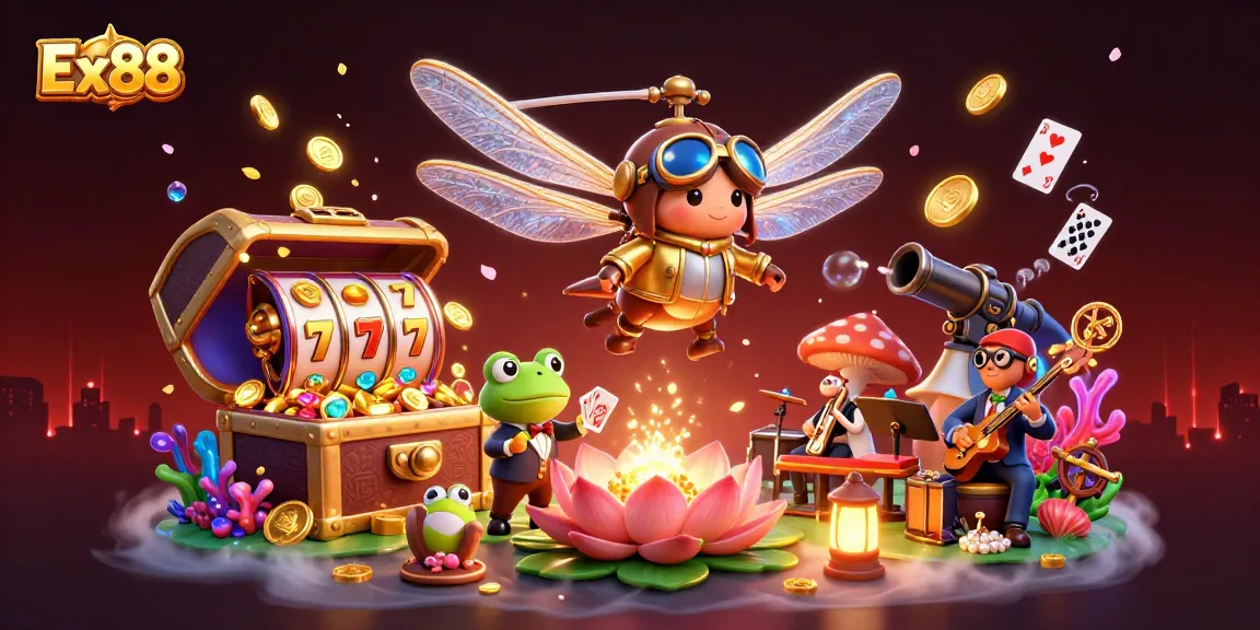 Experience exciting gaming with Ex88, where vibrant casino elements and fun characters come alive!