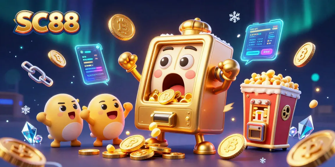 Experience the thrill of SC88 as the golden slot machine hits a jackpot amidst cheers and crypto coins.