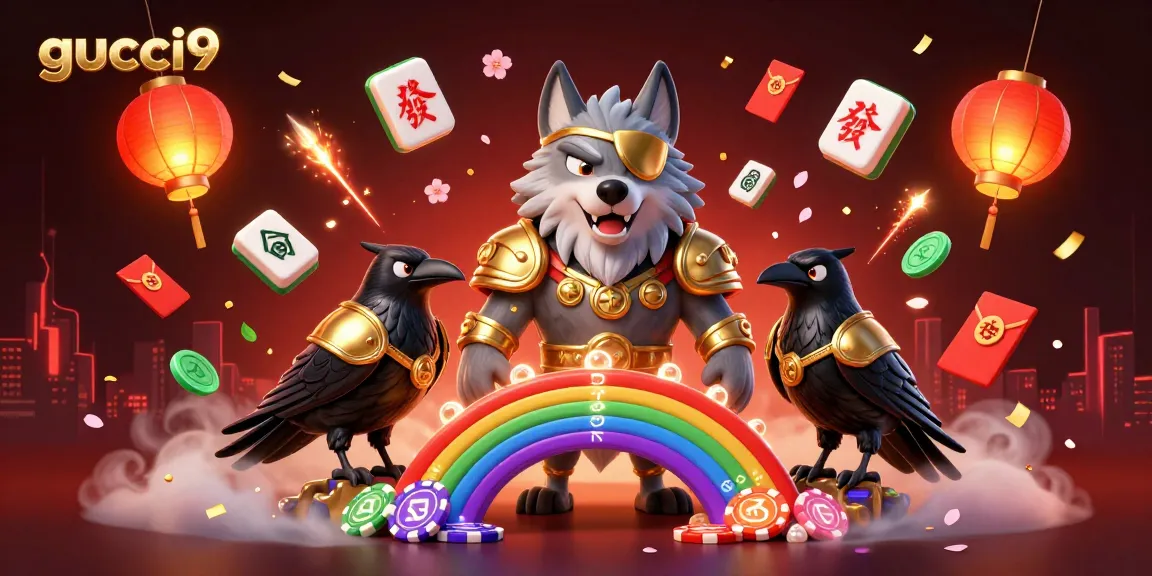 Engage with gucci9 in this vibrant 3D casino scene featuring Odin and his ravens amidst exciting gambling elements.