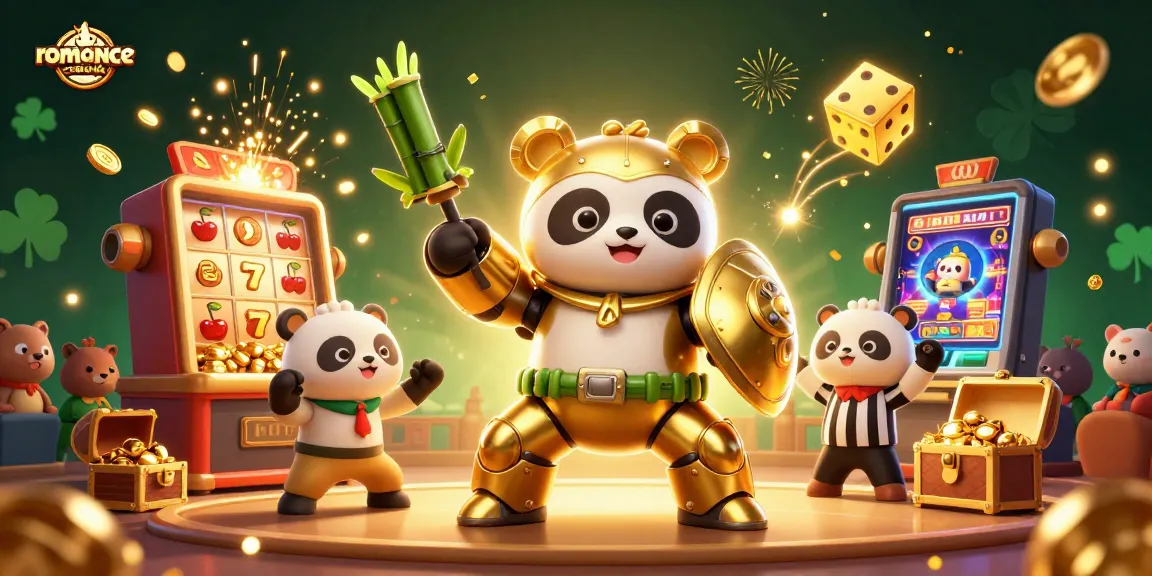 Engage with the thrilling action of romance-search as the golden panda pilots a robot amid jackpot celebrations.