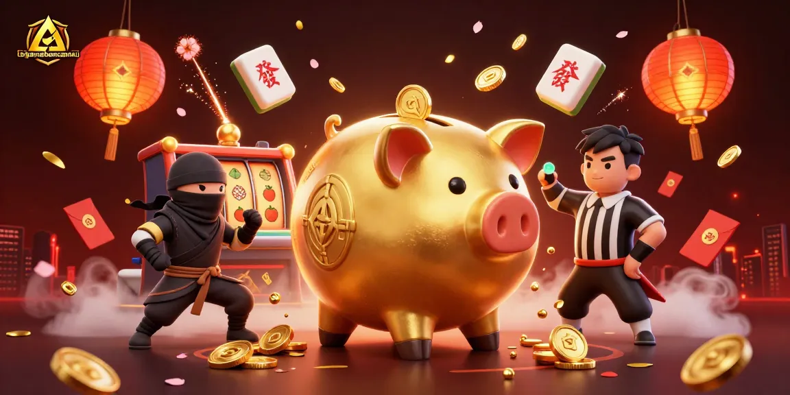 Engage with taigamebancaanxu through energetic casino battle featuring a golden piggy bank sumo wrestler.