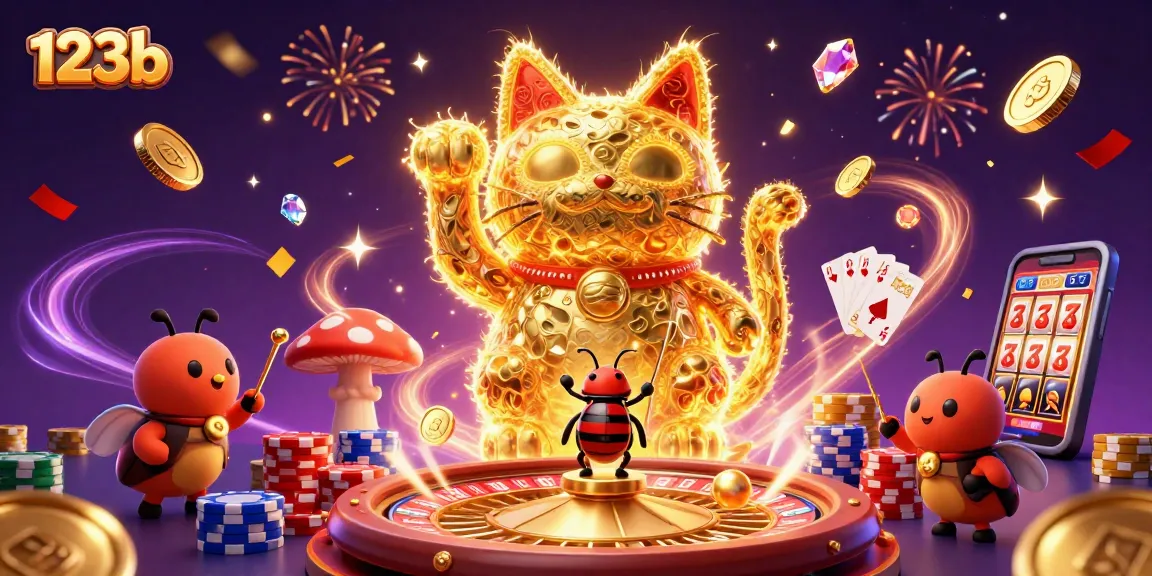 Experience thrilling wins with the 123b lucky cat in a vibrant casino celebration illustration.