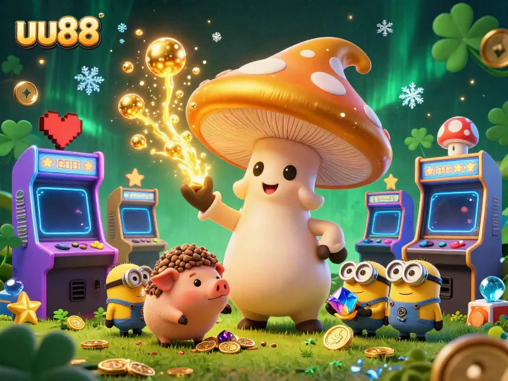 Interact with vibrant slot games and golden treasures at uu88's magical casino scene.